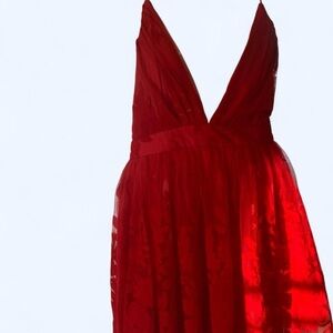 Windsor Elegant Red Mini Lace dress Sleeveless with Crisscross back L